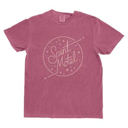 Pink t-shirt with 'Saint Motel' logo on a white background