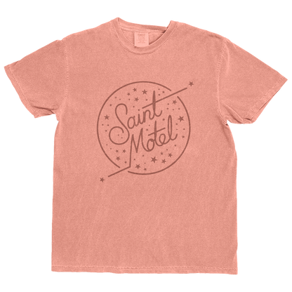 Pink t-shirt with 'Saint Motel' logo on a white background